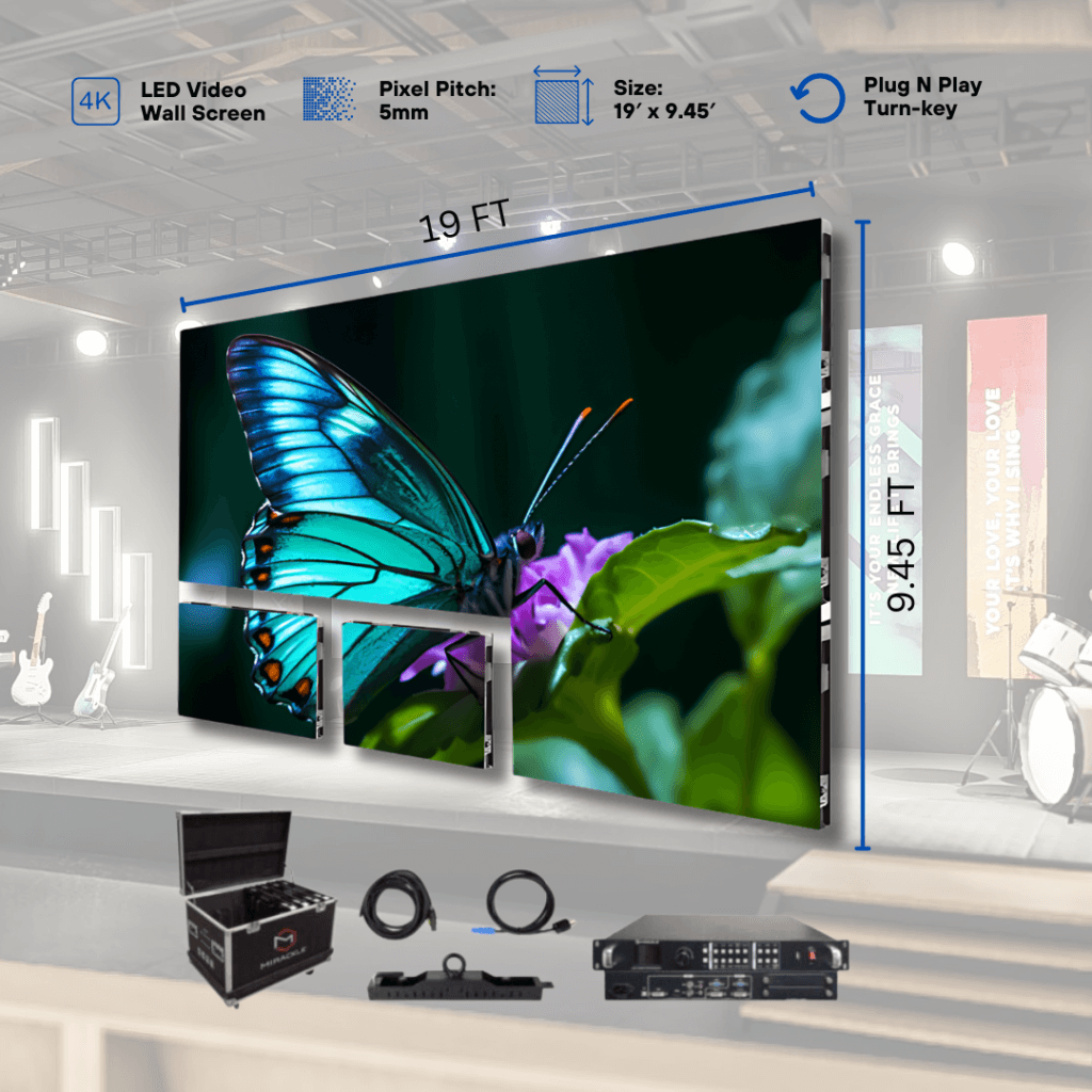 Plug n Play LED Video Wall – 19′ x 9.45′ – Full Package for Church